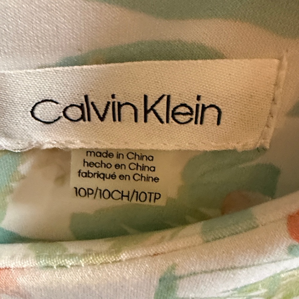 Calvin Klein Pastel Floral Scuba A-Line Dress Petite 10P Sleeveless - Picture 8 of 10